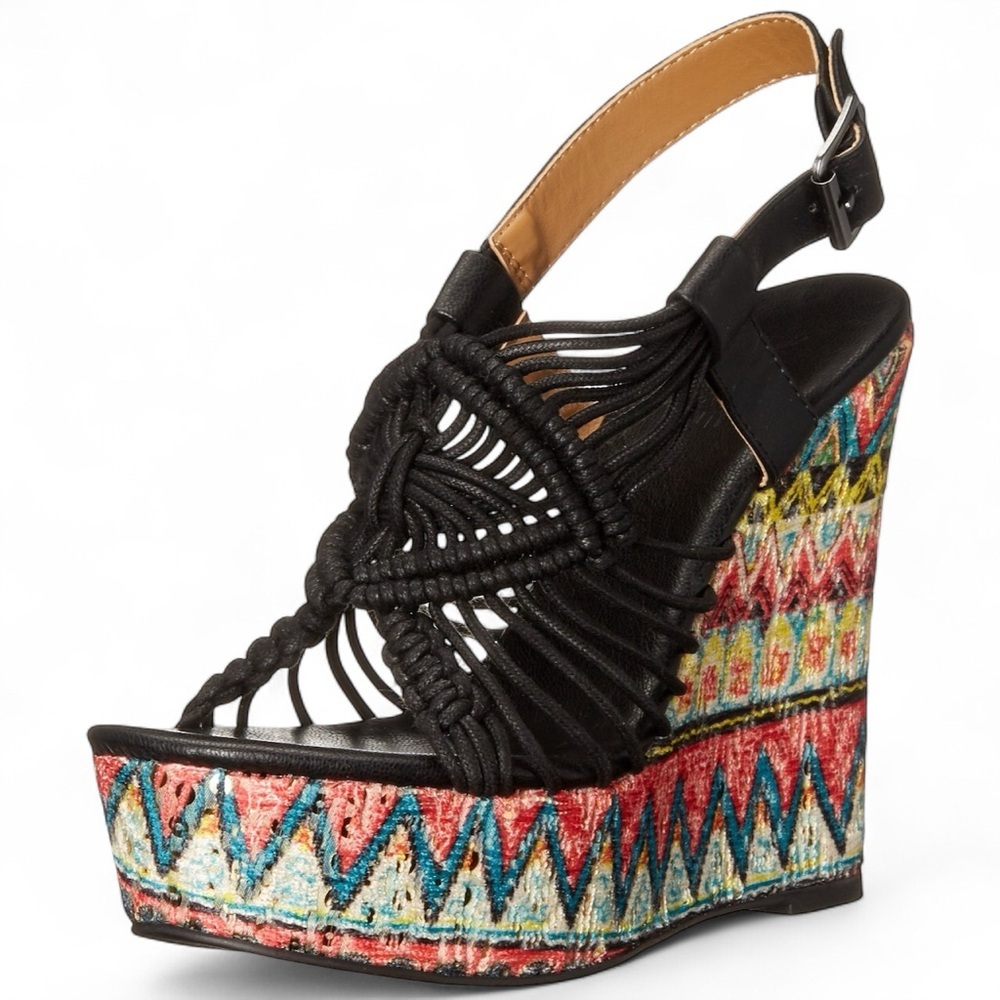 Dolce - Mojo Moxy Black and Multicolor Wedges - Picture 2 of 6